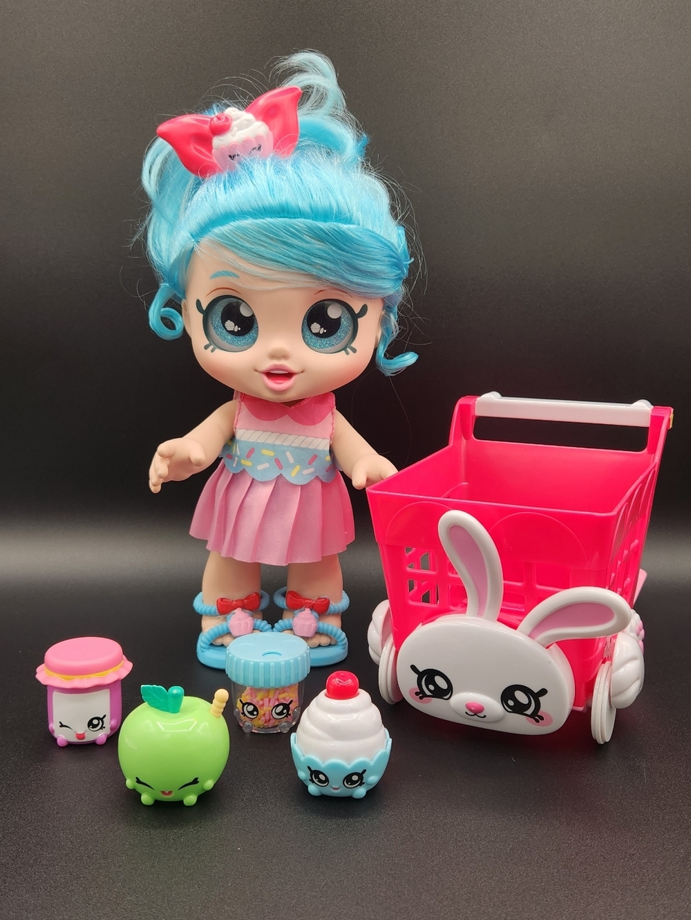 Kindi Kids- Jessicake w/Rabbit Petkin Shopping Cart & 4 Shopkins!